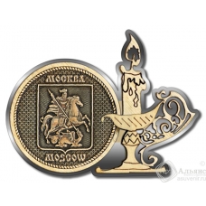 Магнит из бересты Москва-Герб свеча серебро